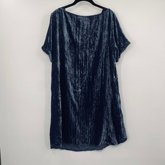 Anthropologie Floreat Crushed Velvet Mini Dress Tunic Pockets Navy Blue Large - Picture 7 of 9